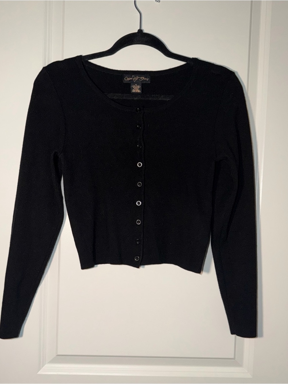 Black Ribbed Button-Front Cropped Cardigan Sweater - Picture 2 of 5